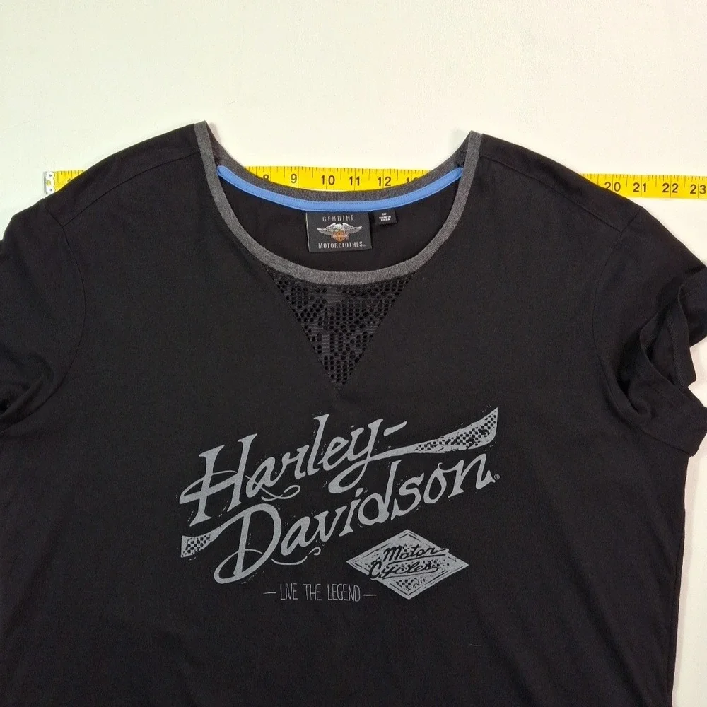 Harley-Davidson Womens Crossover Back Tee 1W Black Graphic T-Shirt Mesh V-Neck - Picture 4 of 13